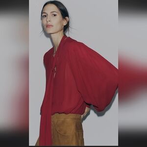 ZARA ZW COLLECTION RED TIE  BLOUSE ❤️❤️❤️